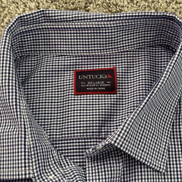 UNTUCKit Purple Micro Checks Nylon Spandex Button Up Shirt Men's Size XXL 2XL - Picture 2 of 10